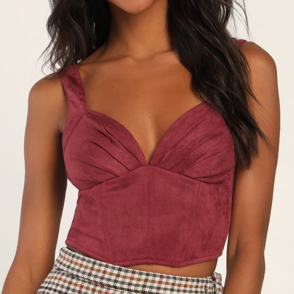 Lulus Trendy Burgundy Maroon Faux Suede Bustier Top